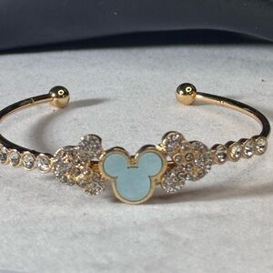 NWOT Gold Tone Sparkling Mickey Ears Cuff Bracelet Blue 2 inch